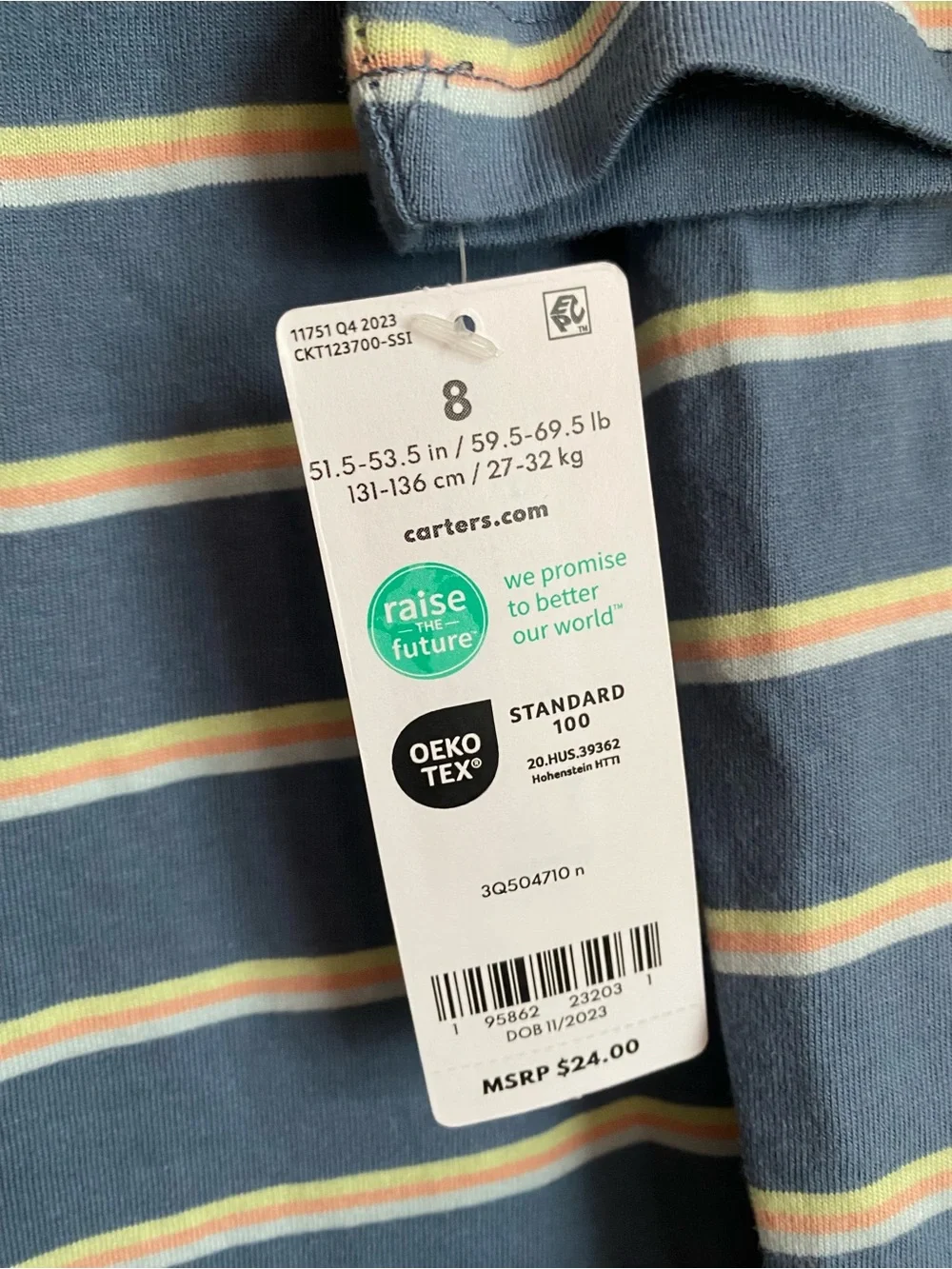 Carter's Blue Striped Polo Shirt for Kids NWT Size 8